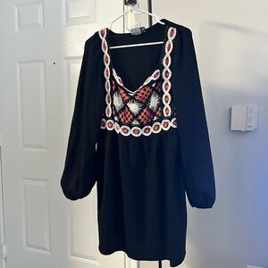ASOS Black Mini Dress with Reddish Orange and White Crochet Accents